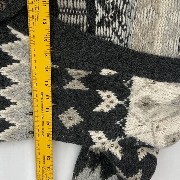 J. Jill Beaded Nordic Fair Isle Cardigan Sweater Wool Blend Womens M Petite Gray - Picture 8 of 11
